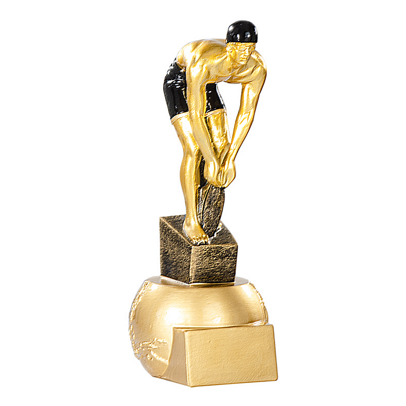 Trophée Natation Masculin Personnalisé Or et Bronze - Résine