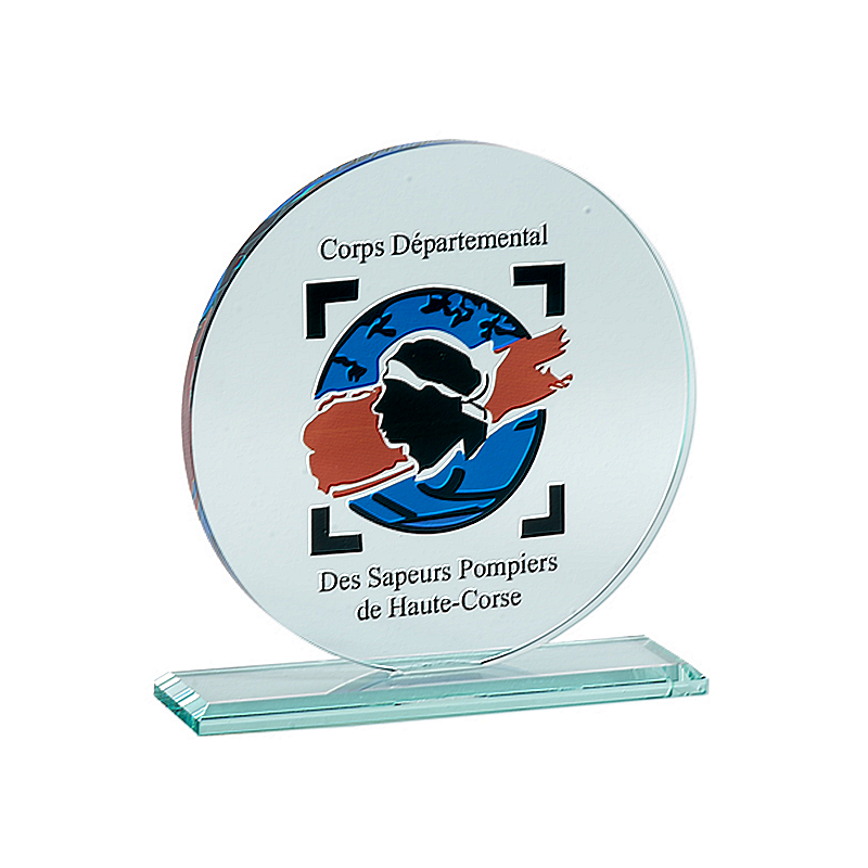 Trophée Personnalisé en Verre Rond Biseauté - Réf. 24-154-61