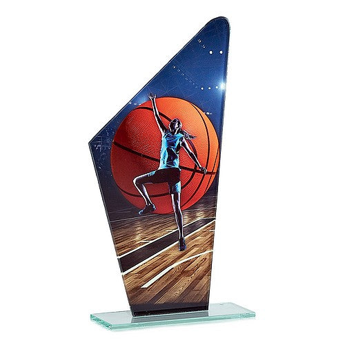 Trophée Basket Féminin en Verre imprimé 22 cm